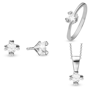 8 & 14 kt hvidguld smykkesæt, Mary serien by Aagaard med ialt 4 x 0,10 til 1,00 ct labgrown diamanter